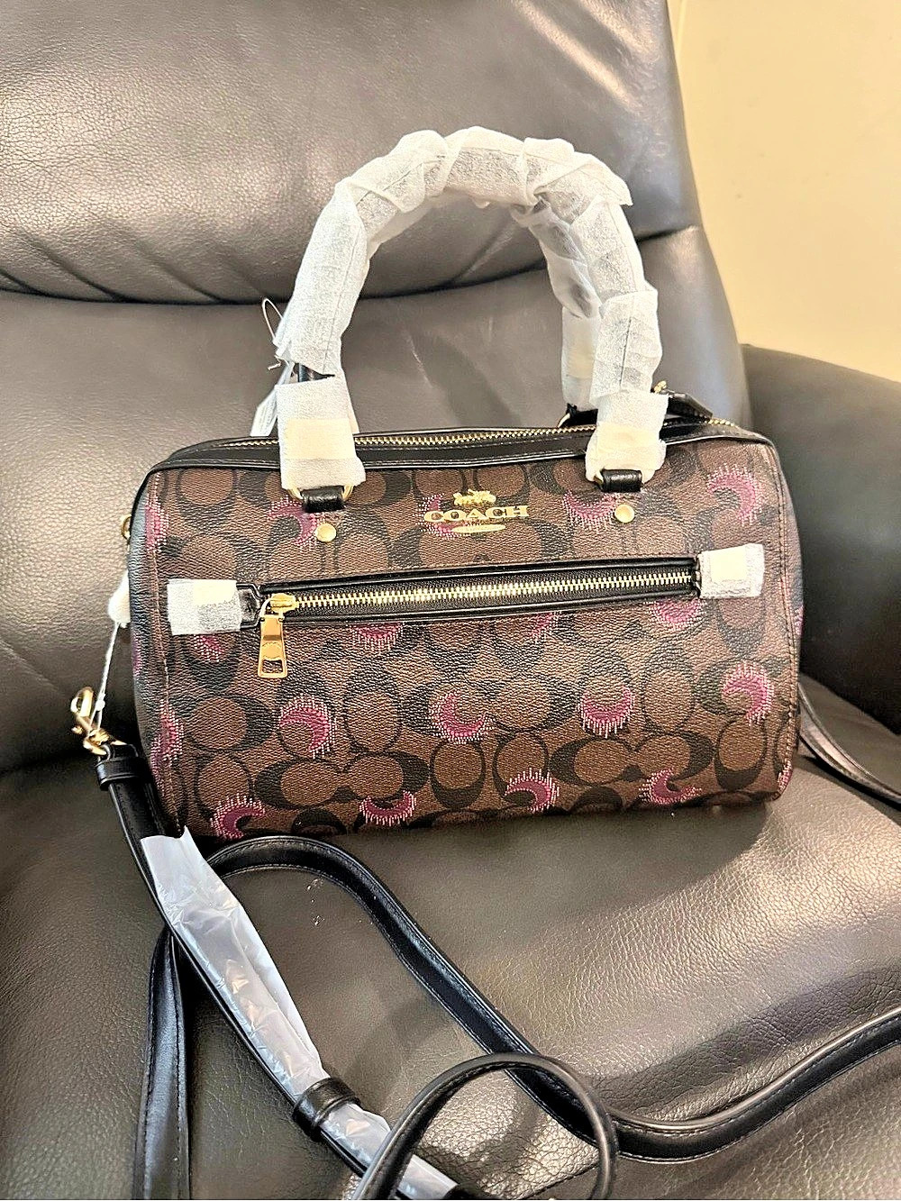 NWT Coach Rowan Moon Print Satchel Brown & Pink
